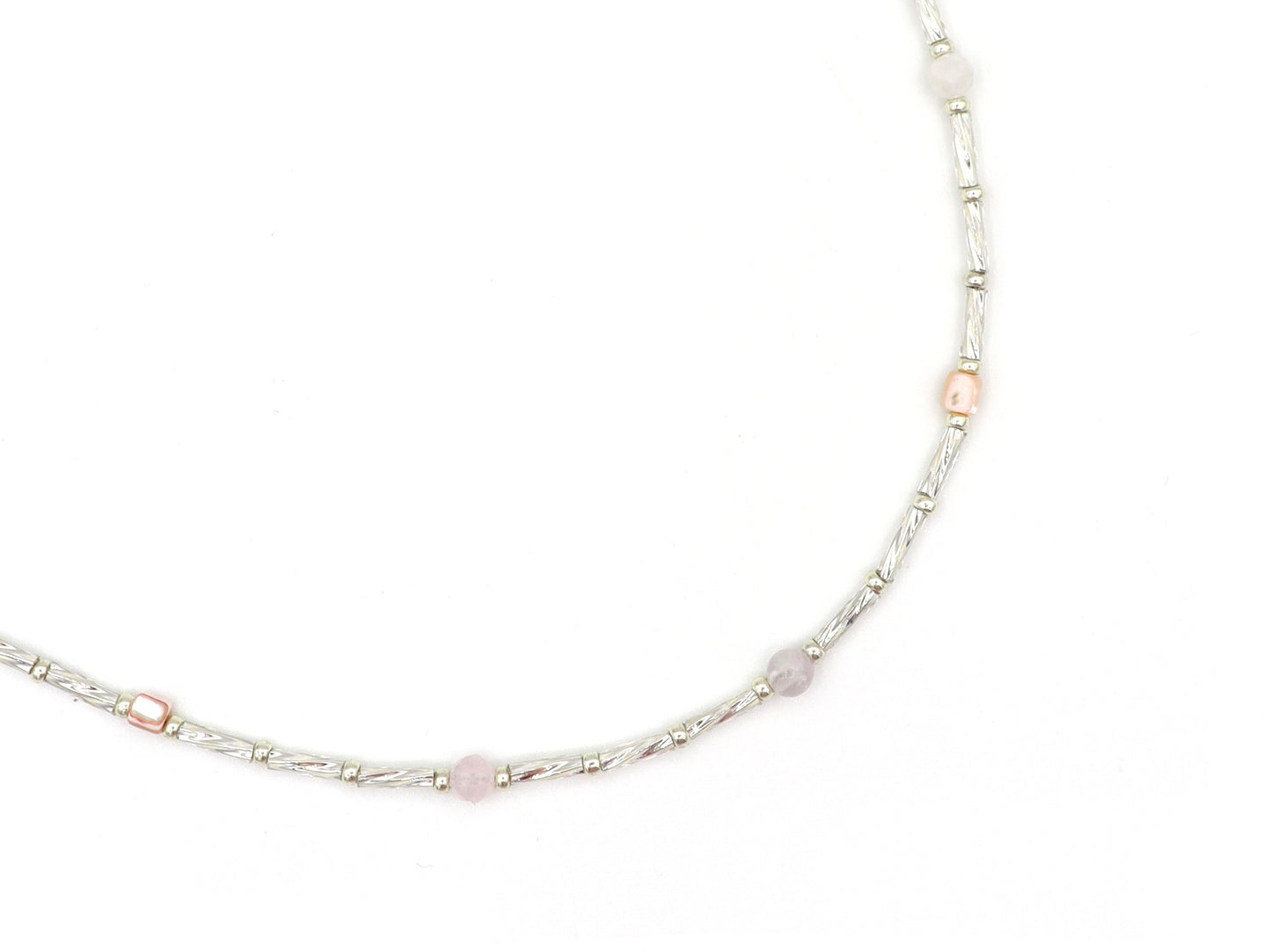 Necklace Fira morganite and amethyst, silver or gold stainless steel