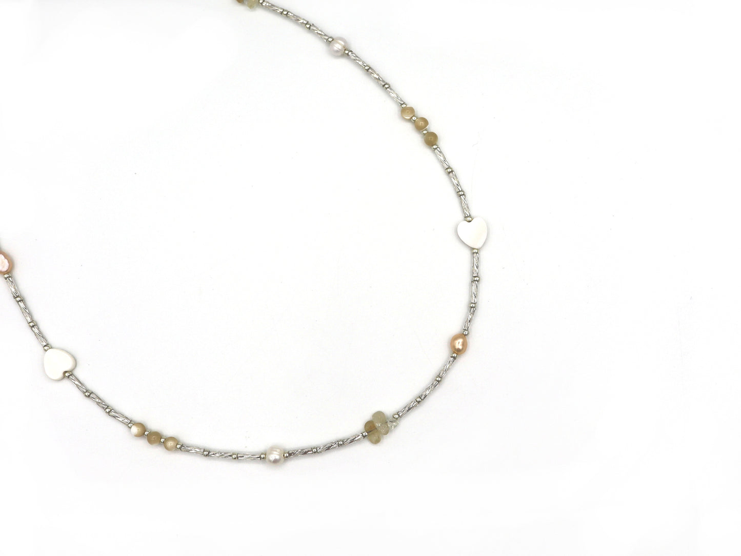 Necklace Fira Love pearl and citrine, silver or gold stainless steel