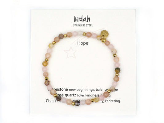 Natural beaded bracelet hope, silver and gold