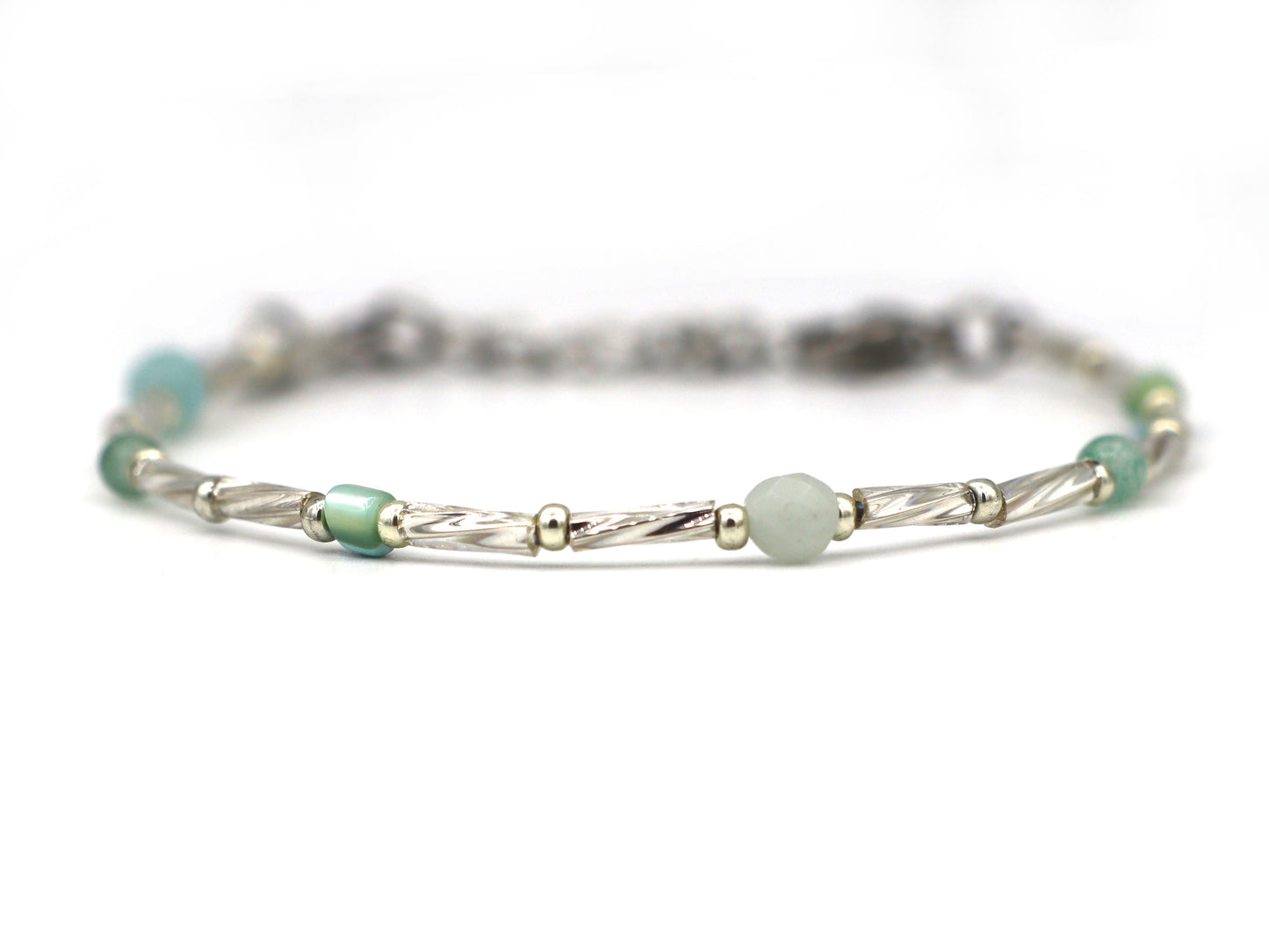 Bracelet Fira amazonite and aventurine, silver or gold stainless steel