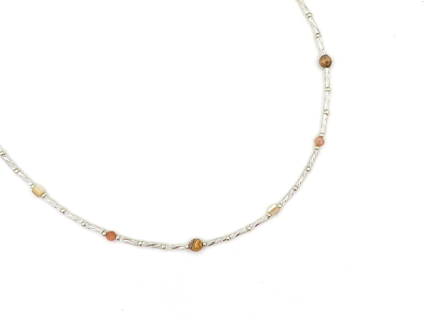 Necklace Fira jasper and sunstone, silver or gold stainless steel