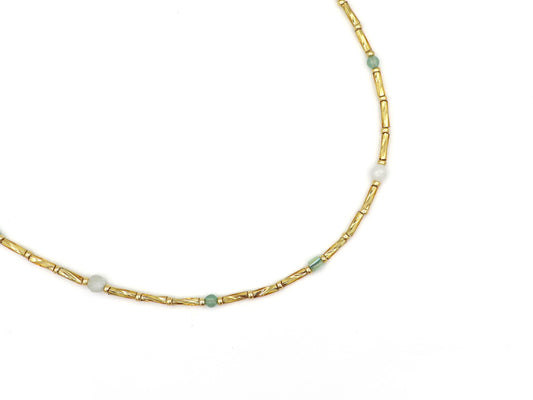 Necklace Fira amazonite and aventurine, silver or gold stainless steel