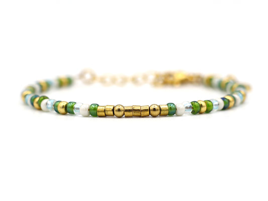 Personalized morse code bracelet green, silver or gold stainless steel