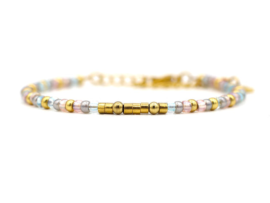 Personalized morse code bracelet pink/blue, silver or gold stainless steel